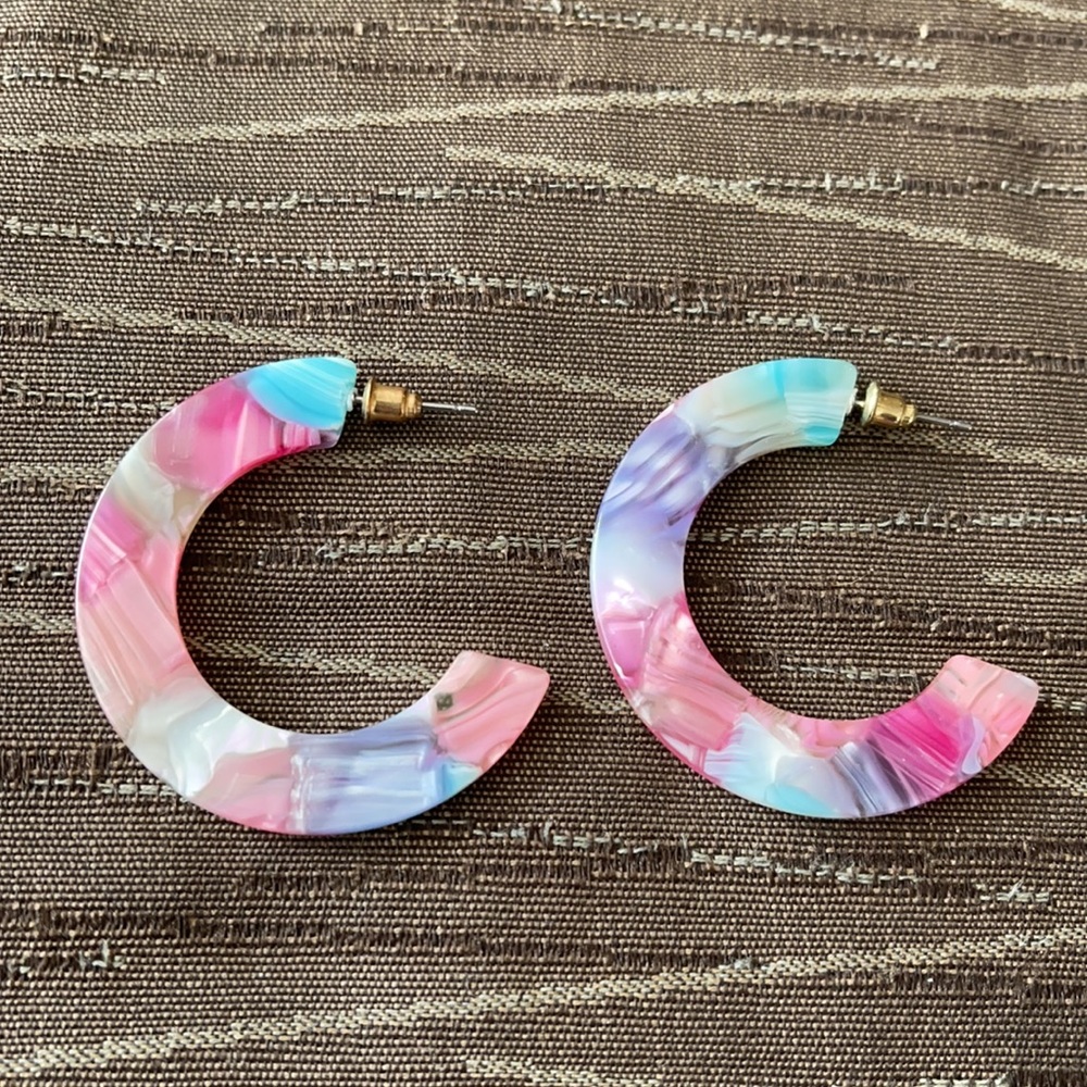 Pink/White/Aqua/Purple Watercolor Epoxy Earrings - Picture 4 of 7